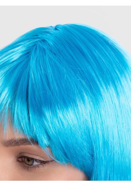 Turkuaz Açık Mavi Renk Düz Kesim Kısa Küt Parti Peruğu - Lisinya