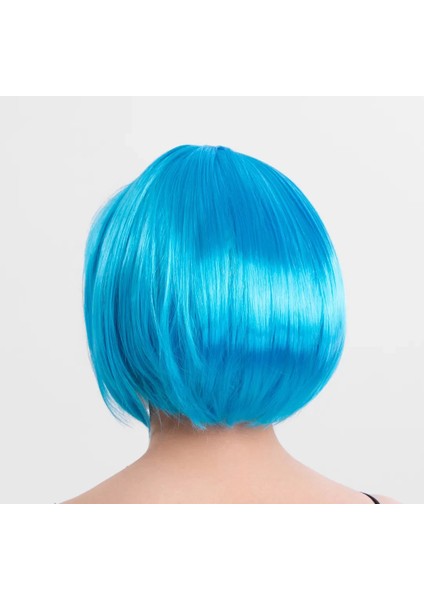 Turkuaz Açık Mavi Renk Düz Kesim Kısa Küt Parti Peruğu - Lisinya fiyatları