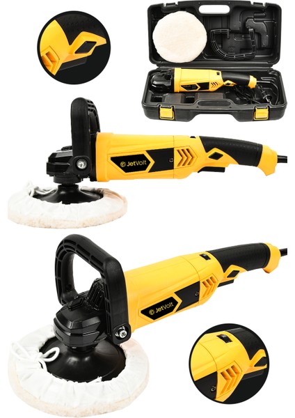 Jetvolt Devir Ayarlı Polisaj Makinesi 6 Kademeli Pasta Cila Kiti 1300 Watt 180 mm - Sarı