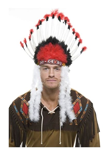 Beyaz Tüylü Siyah Kırmızı Büyük Hintli Kızılderili Başlığı - Lisinya indirimleri