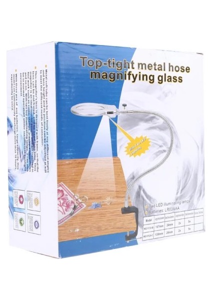 2.5X130 mm 5X24 mm LED Aydınlatmalı Büyüteç,masa Üstü Metal Hortum MANDALLIMG15124C - Lisinya