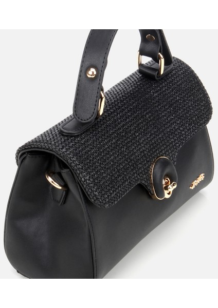 03CAH304940A100 KADIN Siyah Hasır Detaylı Omuz Çantası