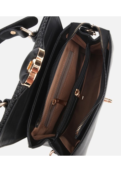 03CAH304940A100 KADIN Siyah Hasır Detaylı Omuz Çantası