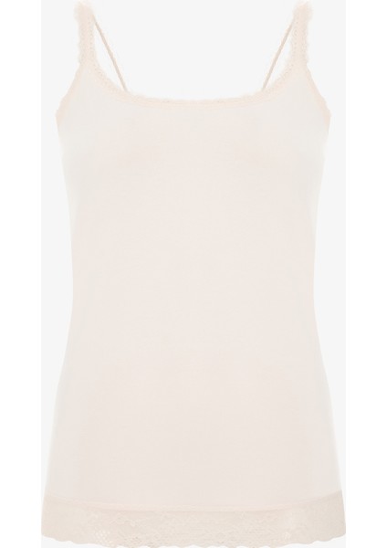 Açık Pembe Dantel Detaylı Ince Askılı Pamuklu Atlet