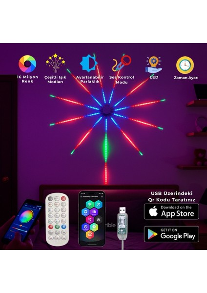 Hawaii Rgb LED Şerit Kumandalı USB Bluetooth Telefon Kontrollü Ses Etkileşimli Dekoratif Aydınlatma