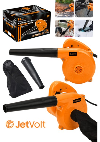 Jetvolt Hava Üfleme Emme Makinesi 6 Kademe Devir Ayarlı 600 Watt Elektrikli Hava Üfleme Körüğü - Turuncu