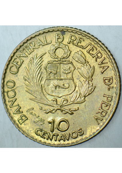 Peru 10 Centavos 1965 Sirkülasyon Hatıra-Lima Darphanesi 400. Yıl. Hatalı Basım-Çifte Darp Errör. Çilaltı fiyatları