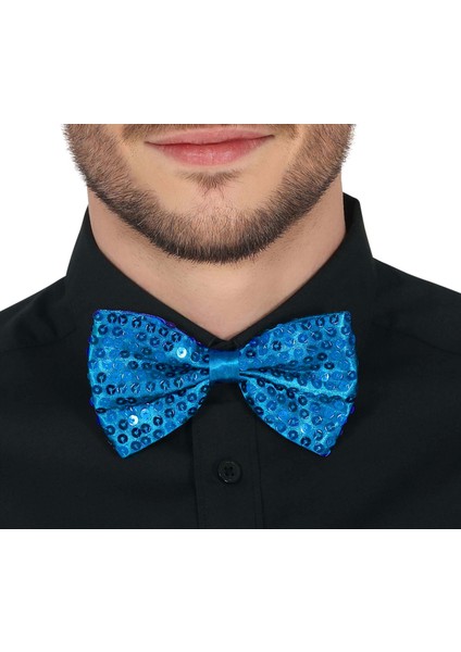 Gece Işıltısı Açık Mavi Turkuaz Payetli Pullu Papyon 7x2 cm - Lisinya fiyatları