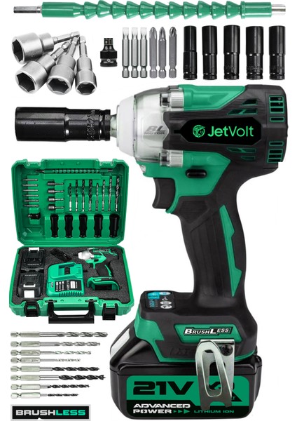 Jetvolt 21V 2.0AH Profesyonel Somun Sıkma Sökme Şarjlı Darbeli Matkap Akülü Vidalama - Yeşil