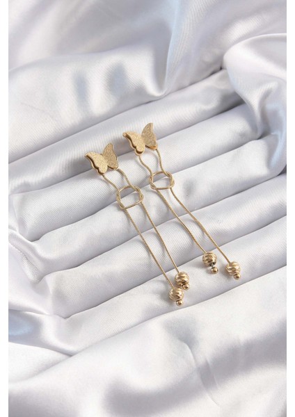 316L Çelik Altın Renk Sallantılı Düğüm Model Kelebek Küpe - Lisinya