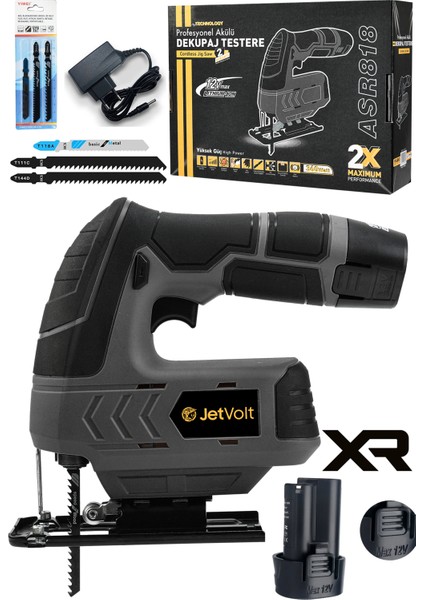 Jetvolt Profesyonel Çift Akülü 12 Volt Li-Ion Şarjlı Dekupaj Testere - Siyah