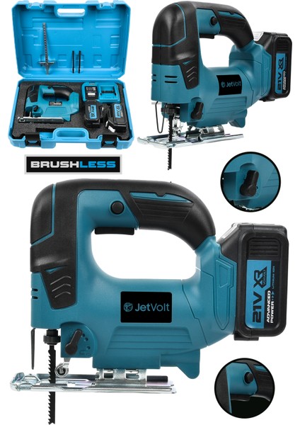 Jetvolt Profesyonel 21V 3.0AH 10 Pilli Metal Şanzıman Dekupaj Testere - Mavi