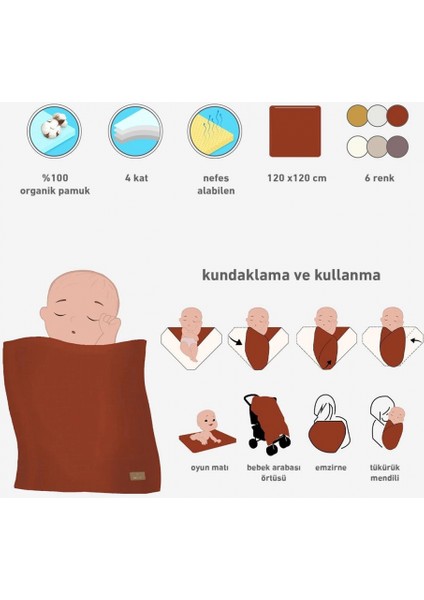 Bistyle Müslin Battaniye 120X120 cm 70101 Kiremit
