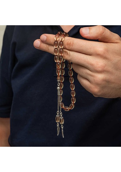 Gümüş Püsküllü Ateş Kehribar Tesbih modelleri