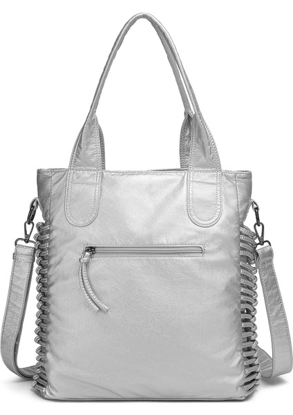 Barcelona Günlük Büyük ve Çok Cepli Kadın Omuz Çantası Uzun Askılı 1822 Platin modelleri