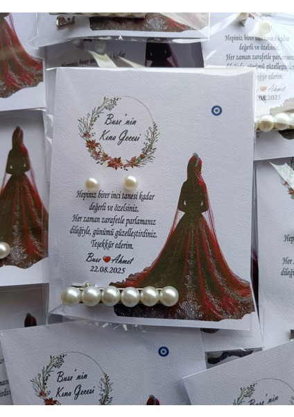 20 Adet Kına Hediyeliği Inci Küpe+Toka