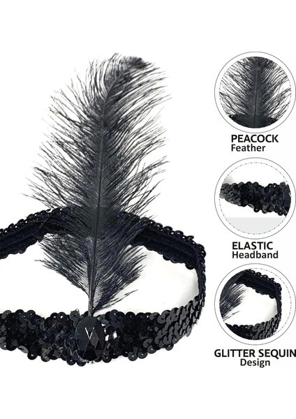 Siyah Renk Çarliston Başlık 90 Lı Yıllar 80 Li Yıllar Tüylü Saç Bandı - Lisinya fiyatları