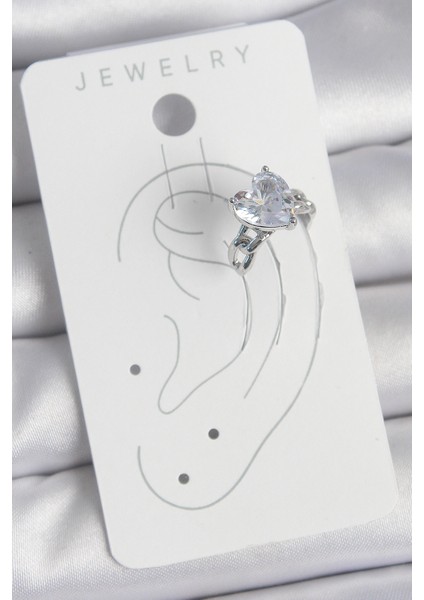 Pirinç Gümüş Renk Zirkon Taşlı Kalp Model Kadın Kıkırdak Küpe - Lisinya