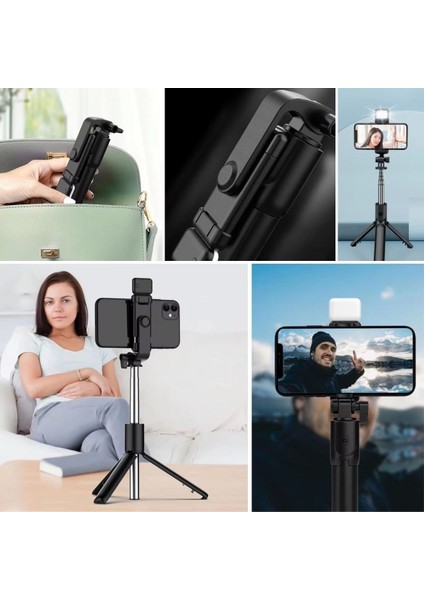 Kendiliğinden LED Işıklı Kumandalı Uzayabilen Selfie Çubuğu,masa Üstü Tripod ( Lisinya )