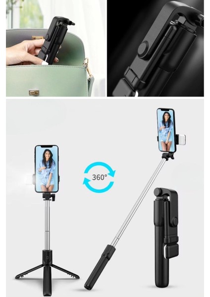Kendiliğinden LED Işıklı Kumandalı Uzayabilen Selfie Çubuğu,masa Üstü Tripod ( Lisinya )
