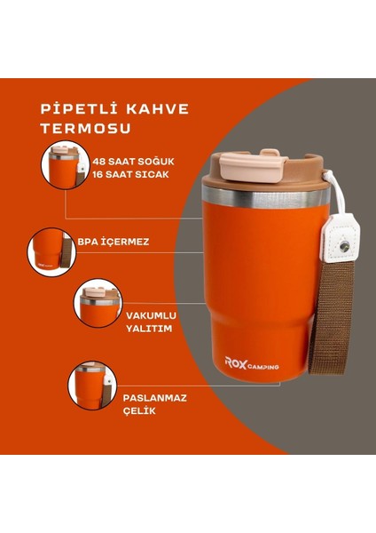 Campıng Pipetli Kahve Termosu 0.45 Lt - Turuncu