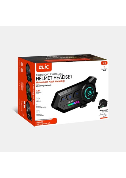 X3 Motor Kask Kulaklık Rgb Modlu Su Geçirmez 5.3 Bluetooth Intercom - Lisinya