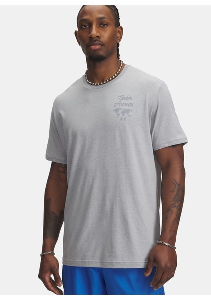 6004143-011-UA 60/40S Sports Wm Ss Gri Bisiklet Yaka Normal Düz Erkek T-Shirt