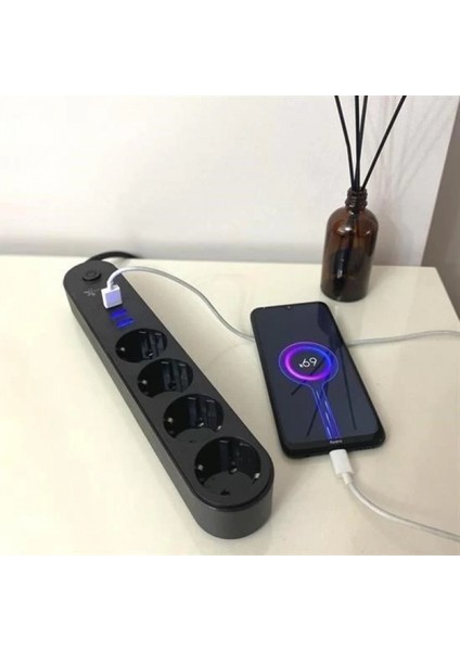 4lü Siyah Anahtarlı 3 USB Li Akım Korumalı Topraklı Çocuk Korumalı Grup Priz 2 Metre fiyatları