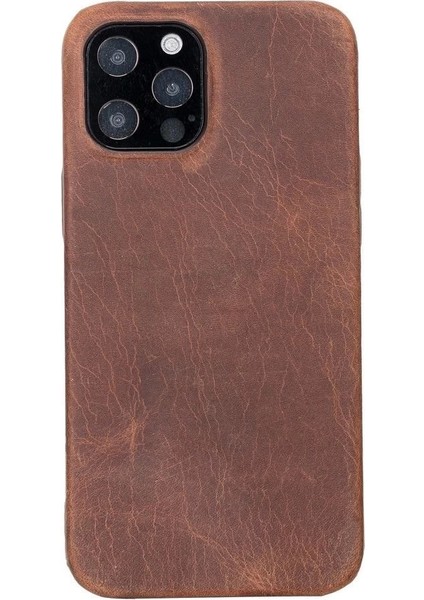 Apple iPhone 12 Pro Max Uyumlu Deri Arka Kapak Rock G2 Kahve
