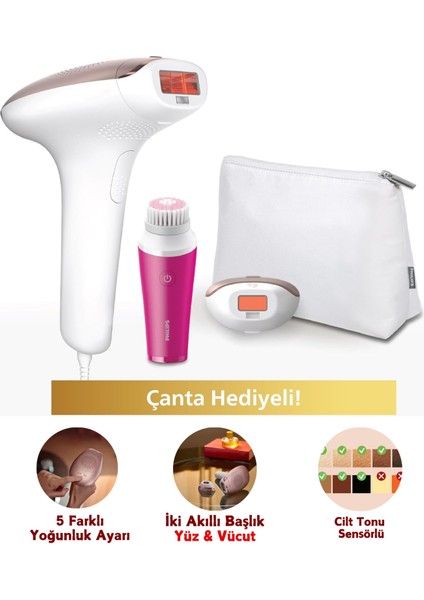 Lumea Ipl Tüy Alma Cihazı, Çantalı, Yüz Temizleme Cihazı Hediyeli, Yüz/vücut/hassas Bölge Kullanımı, Cilt Tonu Sensörü ile Güvenli Epilasyon + Lambader (Onerous)