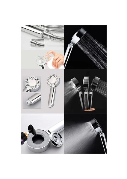 Çift Taraflı Yüksek Basınçlı Su Akıtan Şampuan Hazneli Tasarruflu Duş Başlığı ( Lisinya )