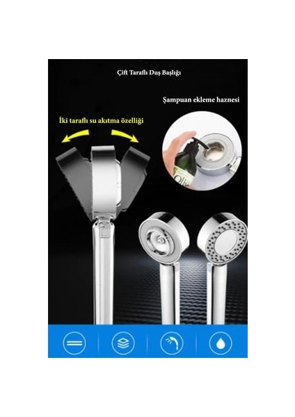 Çift Taraflı Yüksek Basınçlı Su Akıtan Şampuan Hazneli Tasarruflu Duş Başlığı ( Lisinya ) modelleri