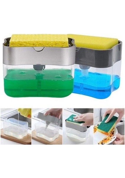 Buffer® Ikisi Bir Arada Basmalı Pratik Sıvı Sabunluk Pompası ve Bulaşık Yıkama Süngeri Haznesi