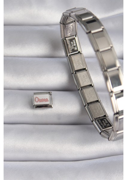 316L Çelik Gümüş Renk Beyaz Pembe Ouma Işlemeli Nomination Charm - Lisinya