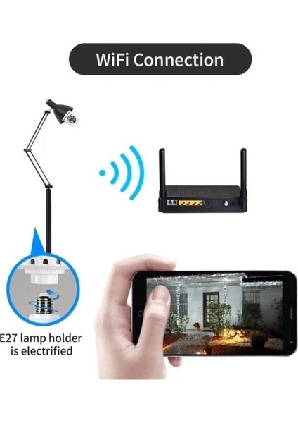 Kablosuz 360 Panoramik Ampul Kamera Güvenlik Kamerası Çift Kablosuz 360 Derece Gece Görüşlü ( Lisinya )