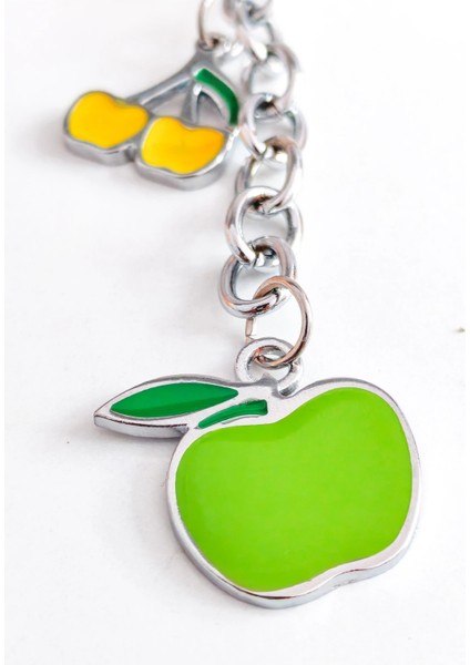 Sarı ve Yeşil Elmalarla Metal Anahtarlık