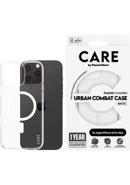 Panzerglass Care By iPhone 16 Pro Max Flagship Urban Combat Magsafe Beyaz Şeffaf Kılıf