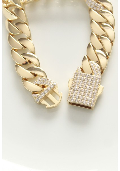 Vip Seri Pirinç Ortası Zirkon Taşlı Gold Renk Gurmet Bileklik - Lisinya fiyatları