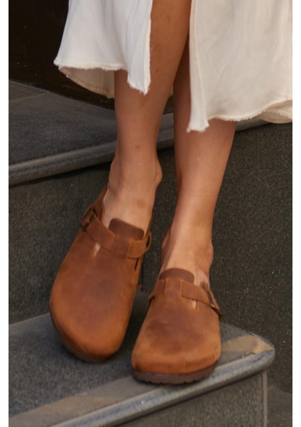 Oslo Hakiki Deri Mantar Taban Ortopedik Unisex Terlik