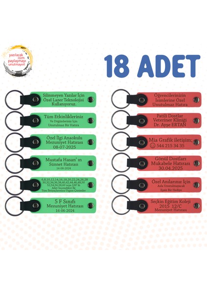 F Yeşili & Nar Çiçeği, Fen Öğretmeninden Sınıfına Hatıra, 18’li Set, Kişisel Mesajlı Anahtarlık
