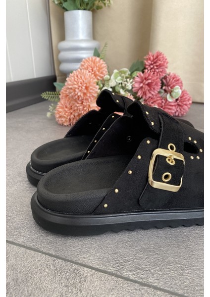 Siyah Süet Rahat ve Şık Günlük Kadın Terlik TMD2025002