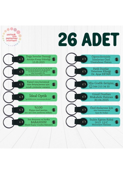 Fıstık Yeşili & Turkuaz, Doğa Turu Ekibine Özel Anı, 26’lı Set, Isim Yazılabilen Deri Anahtarlık