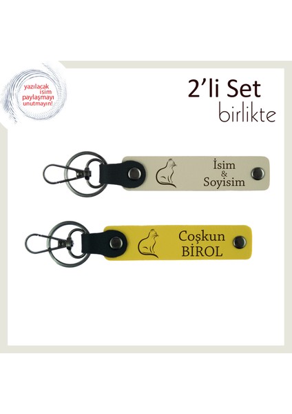 Miyavlı Ruhlara Sevimli Armağan, Kedi Temalı, Kişisel Yazılı Anahtarlık, Sütlü Kahve-Sarı