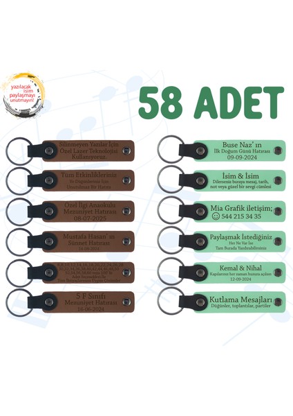 A Kahve & Yeşil, Özel Doğum Günü Sürprizleri Için, 58'li Set, Isim ve Detaylı Hatıra Anahtarlık