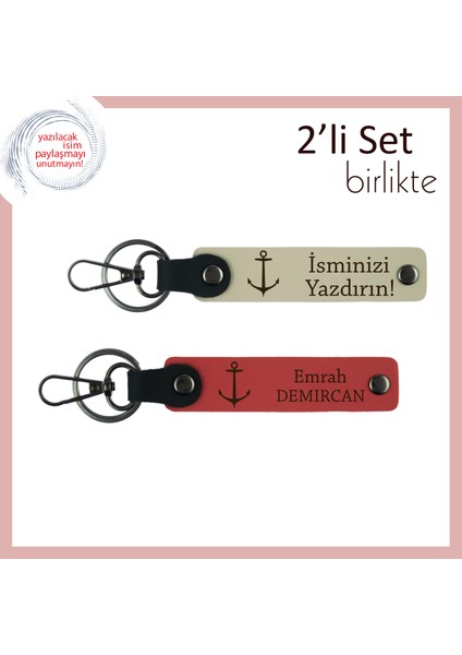 Yelkenli Tutanlara Isme Özel Anlamlı Armağan, Gemici Çıpası Temalı Deri Set, Sütlü Kahve-Nar Çiçeği