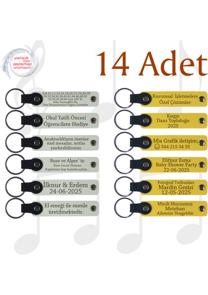 Beyaz & Sarı, Bebek Mevlüdüne Özel Anı, 14’lü Set, Kişiselleştirilebilir Deri Anahtarlık