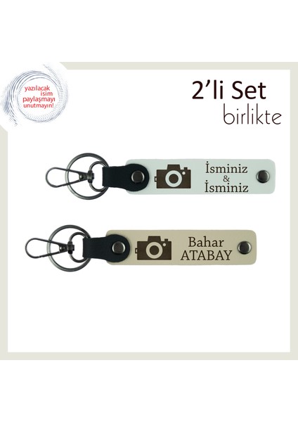 Anı Yakalamayı Seven Erkek Kardeşe Fotoğraf Temalı Deri Anahtarlık Hediye Takımı, Beyaz-Sütlü Kahve