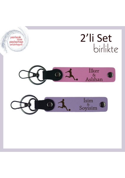 Doğum Gününe Özel Hediye, Erkek Sevgiliye Futbol Figürlü ve Isim Yazılabilen Anahtarlık, Pembe-Mor