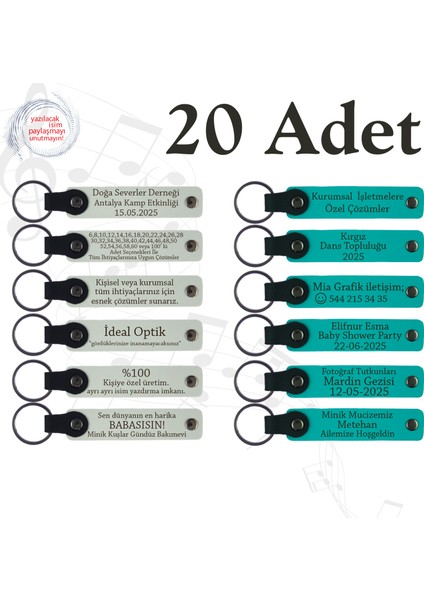 Beyaz & Koyu Turkuaz, Resim Atölyesi Mezunlarına Sürpriz, 20’li Set, Kişiye Özel Yazılı Anahtarlık