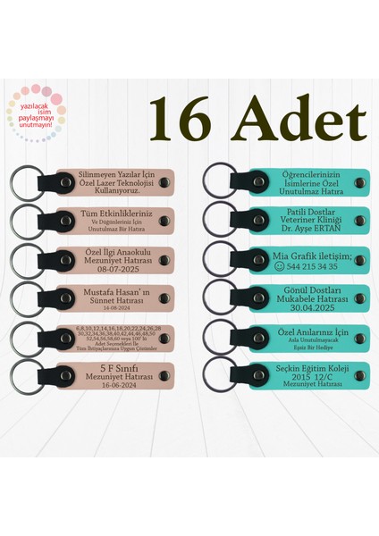 Pudra & Turkuaz, 16’lı Set, Isim Yazılı Anlamlı Deri Hediyelik, Yürüyüş Grubu Etkinliğine Veda Anısı